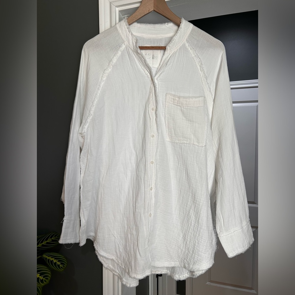 Aerie Cream Button-Down Long Sleeve Tee